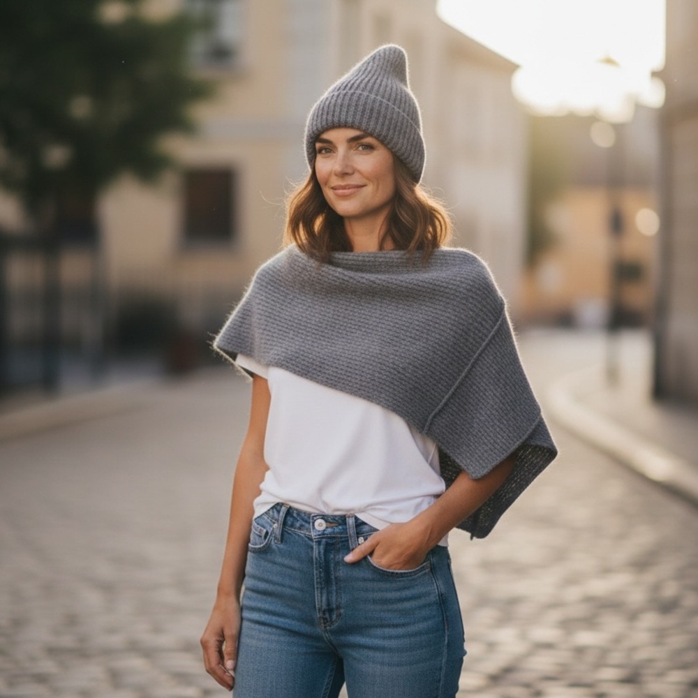 Elegant Blue Knit Snood and Hat Set Made Of Icelandic Wool 💙 - Picture 2 of 15